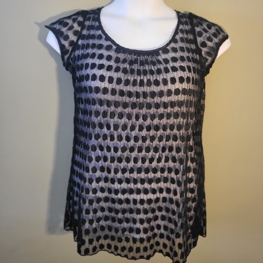 Charlotte Russe Women's Blouse Large, Lace, Polka Dot, Tie Back, Split sleeve.